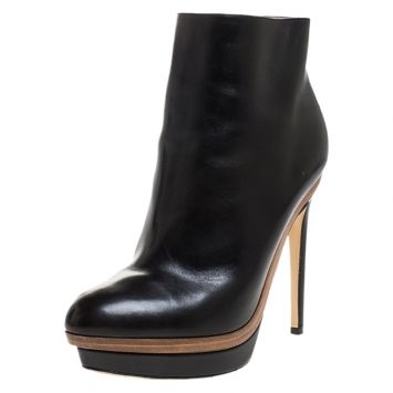 مملوكة مسبقًا Fendi Black Leather Platform Ankle Boots Size 37