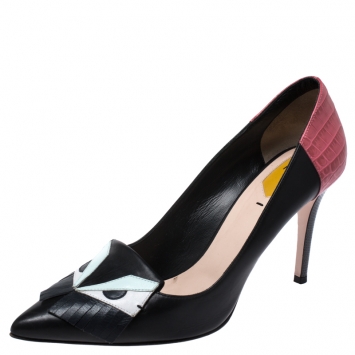 Pre Owned Fendi Multicolor Leather Monster Eyes Pointed Toe Pumps Size 40