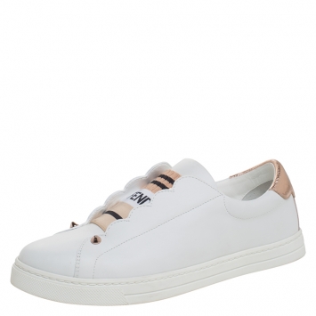 Pre Owned Fendi White Leather Slip On Sneakers Size 37