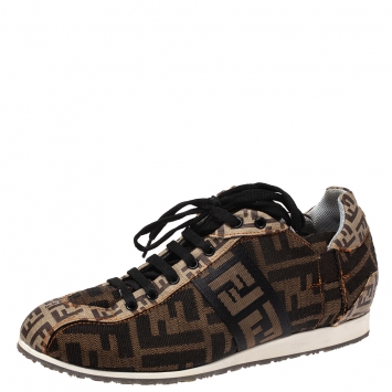 Pre Owned Fendi Tobacco Zucca Canvas Low Top Sneakers Size 36.5