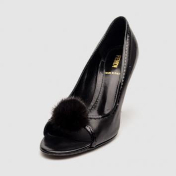 Pre Owned Fendi Black Leather Fur Tip Open Toe Pumps Size 37 