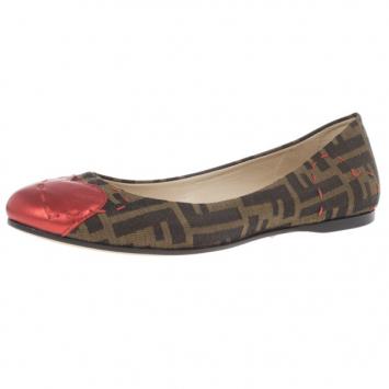 Pre Owned Fendi Zucca Canvas Heart Cap Toe Ballet Flats Size 38.5