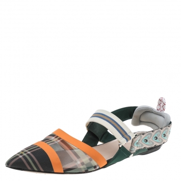 Pre Owned Fendi Multicolor Mesh And Stretch Band Colibri Slingback Flat Sandals Size 39