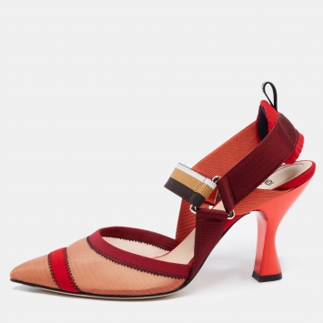 Pre Owned Fendi Multicolor Mesh and Canvas Colibri Slingback Pumps Size 40