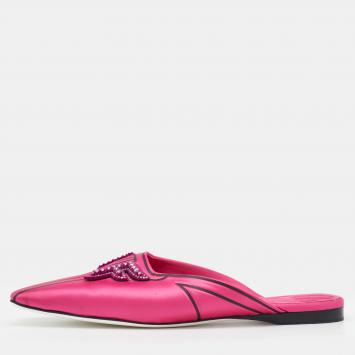 Pre Owned Fendi Fuchsia Satin FFreedom Flat Mules Size 38.5