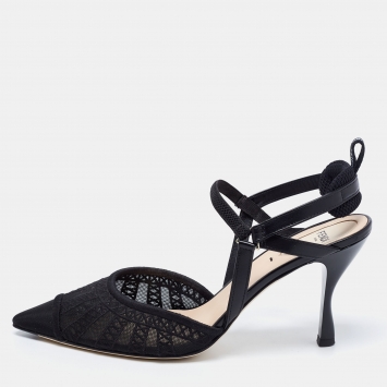 Pre Owned Fendi Black Mesh Colibri Lite Slingback Pumps Size 39
