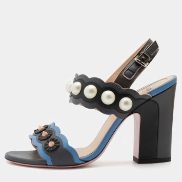Pre Owned Fendi Multicolor Leather Faux Pearl Embellished Ankle Strap Sandals Size 36