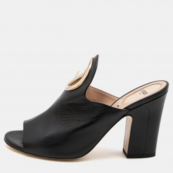 Pre Owned Fendi Black Leather Mule Sandals Size 39.5 