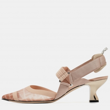 Pre Owned Fendi Beige Mesh and Canvas Colibri Slingback Pumps Size 41
