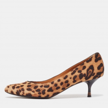 Pre Owned Fendi Beige/Brown Calf hair Round Toe Pumps Size 39