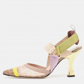 Pre Owned Fendi Multicolor Mesh Colibri Slingback Pumps Size 39