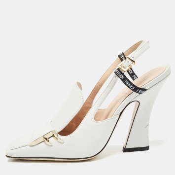 Pre Owned Fendi Cream Leather Ffreedom Slingback Pumps Size 36