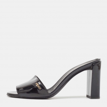 Pre Owned Fendi Black Patent Leather Slide Sandals Size 37