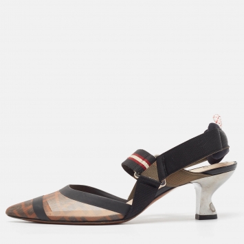 مملوكة مسبقًا Fendi Brown/Black Zucca Mesh and Leather Colibri Pumps Size 39