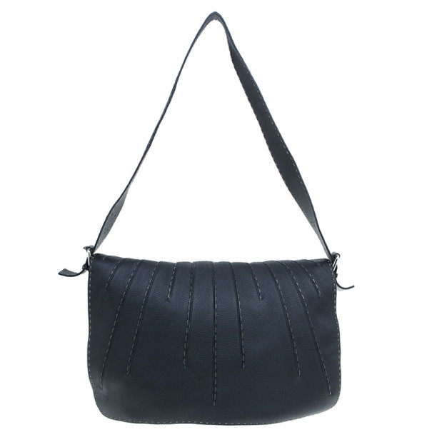 Fendi Black Selleria Pleated Messenger Bag