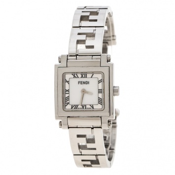 Pre Owned Fendi Silver White Stainless Steel Quadro 6000L Women's Wristwatch 25 mm