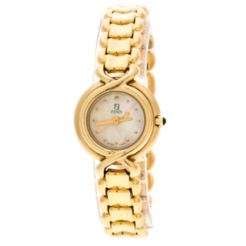 Pre Owned Fendi Yellow Mother of Pearl Gold Tone 700L Women's Wristwatch 25 mm