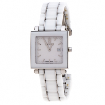 Pre Owned Fendi White Ceramic Stainless Steel Quadro 6200G Unisex Wristwatch 30 mm