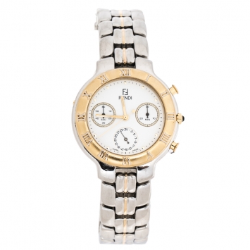Pre Owned  Fendi White Two-Tone Stainless Steel 950G Chronograph Men's Wristwatch 37 mm