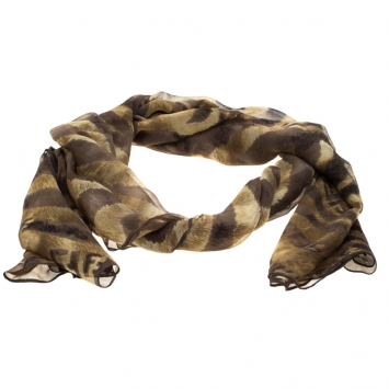 Pre Owned Fendi Brown Animal Print Zucca Silk Scarf 