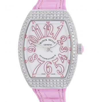 Pre Owned Franck Muller Silver Diamonds Stainless Steel Vanguard V SC AT AC FO D RS Women's Wristwatch 32 x 42 MM