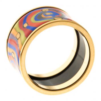 Pre Owned Frey Wille Hommage à Hundertwasser Spirit of Life Multicolor Fire Enamel Band Ring Size 53