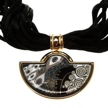 Pre Owned Frey Wille Hommage À Gustav Klimt Nixe Fire Enamel Gold Plated Half Moon Pendant 