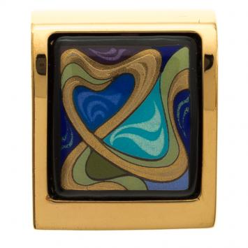 Pre Owned Frey Wille Hommage À Alphonse Mucha Fire Enamel Gold Plated Square Pendant