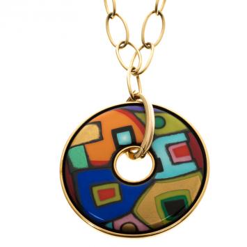 Pre Owned Frey Wille Hommage à Hundertwasser Street Rivers Fire Enamel Pendant Necklace 