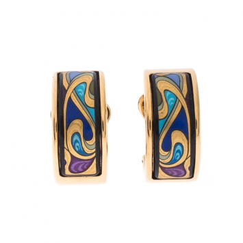 Pre Owned Frey Wille Hommage à Alphonse Mucha Fire Enamel Gold Plated Mini Creole Earrings