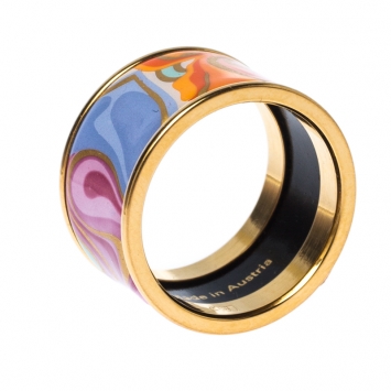 Pre Owned Frey Wille Floral Symphony Fire Enamel Gold Plated Band Ring Size 50