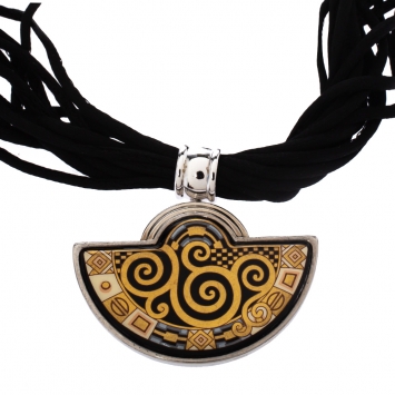 Pre Owned Frey Wille Hommage À Gustav Klimt Nixe Fire Enamel Palladium Plated Half Moon Pendant 
