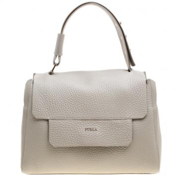 Pre Owned Furla Grey Leather Medium Capriccio Top Handle Bag