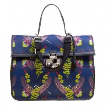 Pre Owned Furla Toni Blu Printed Fabric XL Fenice Top Handle Bag
