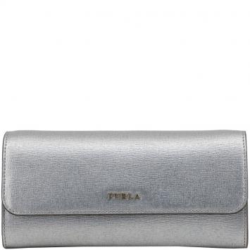 Pre Owned Furla Silver Leather Babylon WOC Clutch Bag
