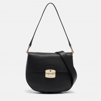 Pre Owned Furla Black Leather Club 2 Crossbody Bag