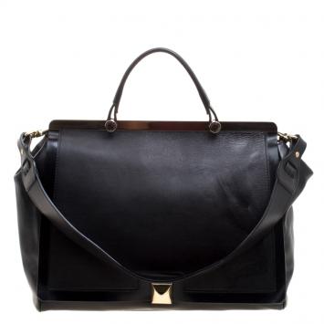 Pre Owned Furla Black Leather Cortina Top Handle Bag