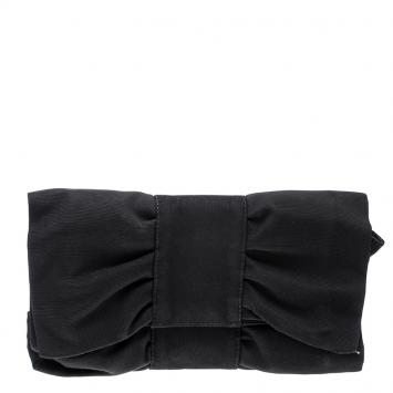 Pre Owned Furla Black Fabric Bow Clutch