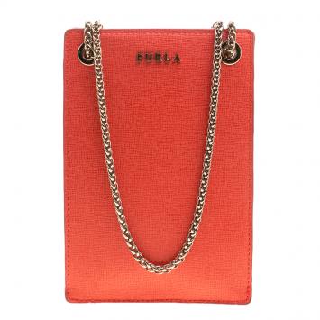 Pre Owned Furla Orange Leather Babylon Phone Bag