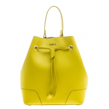 Pre Owned Furla Yellow Green Leather Stacy Drawstring Bucket Bag