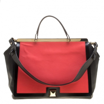 Pre Owned Furla Black/Red Leather Cortina Top Handle Bag