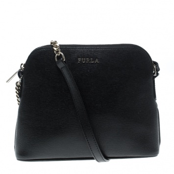Pre Owned Furla Black Leather Boheme Crossbody Bag