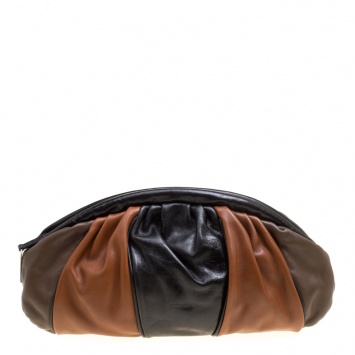 Pre Owned Furla Tri Color Pleated Leather Frame Clutch