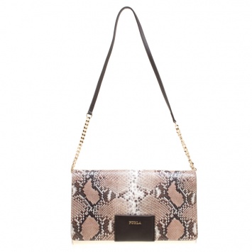 Pre Owned Furla Biege/White Pyhton Embossed and Leather Shoulder Bag