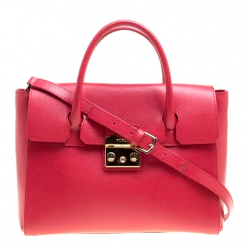Pre Owned Furla Red Leather Medium Metropolis Top Handle Bag
