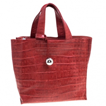 Pre Owned Furla Red Croc Embossed Leather Divide It Tote