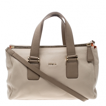 Pre Owned Furla Beige Leather Top Handle Bag
