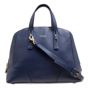 Pre Owned Furla Blue Leather Perla Top Handle Bag