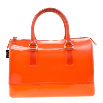 Pre Owned Furla Orange Glossy Rubber Candy Satchel