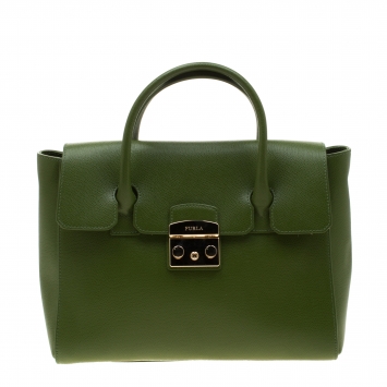 Pre Owned Furla Green Leather Metropolis Top Handle Bag